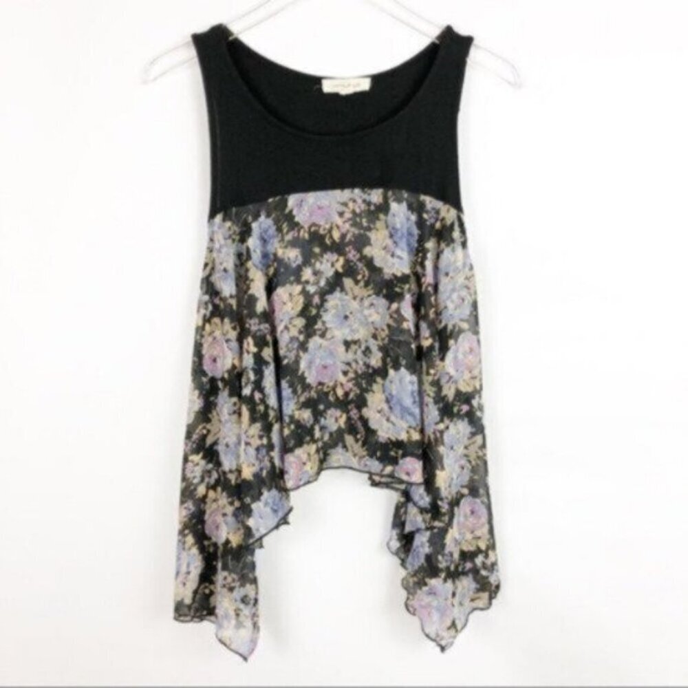 Painted Threads | Black Floral Sleeveless Tank Blouse Size Small